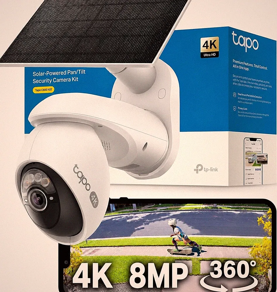 Tapo Überwachungskamera 4K 360° Solar Außen Akku 10000mAh WLAN Nachtsicht KI