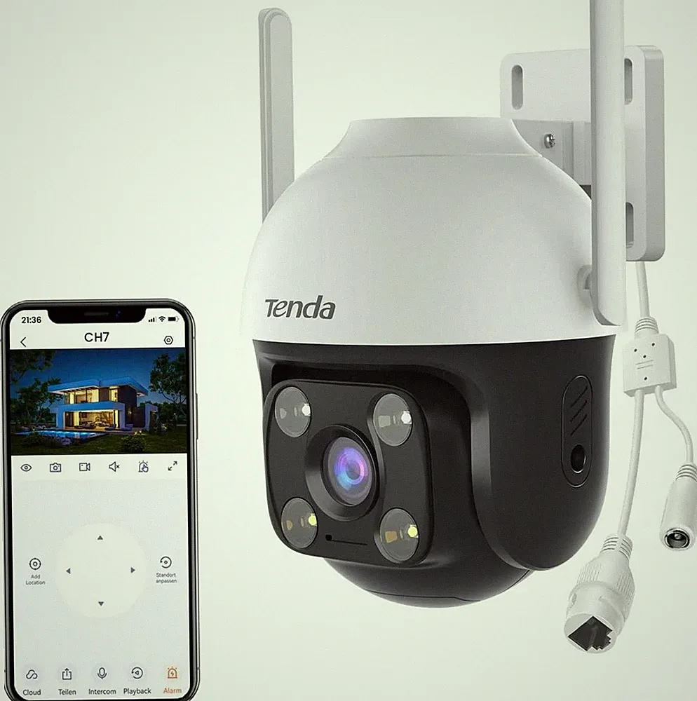 Tenda CH7 Überwachungskamera Aussen WLAN 2K+ Personenerkennung 2-Wege weiß