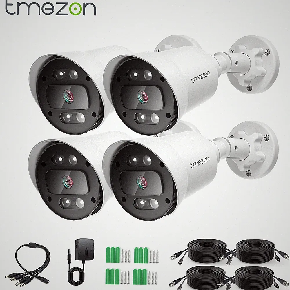 TMEZON 4x 1080P TVI IR Überwachungskamera mit Kabel Netzteil Für CCTV DVR Set