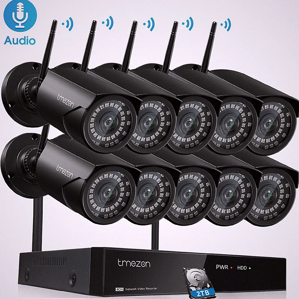 TMEZON FUNK Überwachungskamera Metall Außen Kamera 3MP WLAN 10CH 2TB NVR Audio
