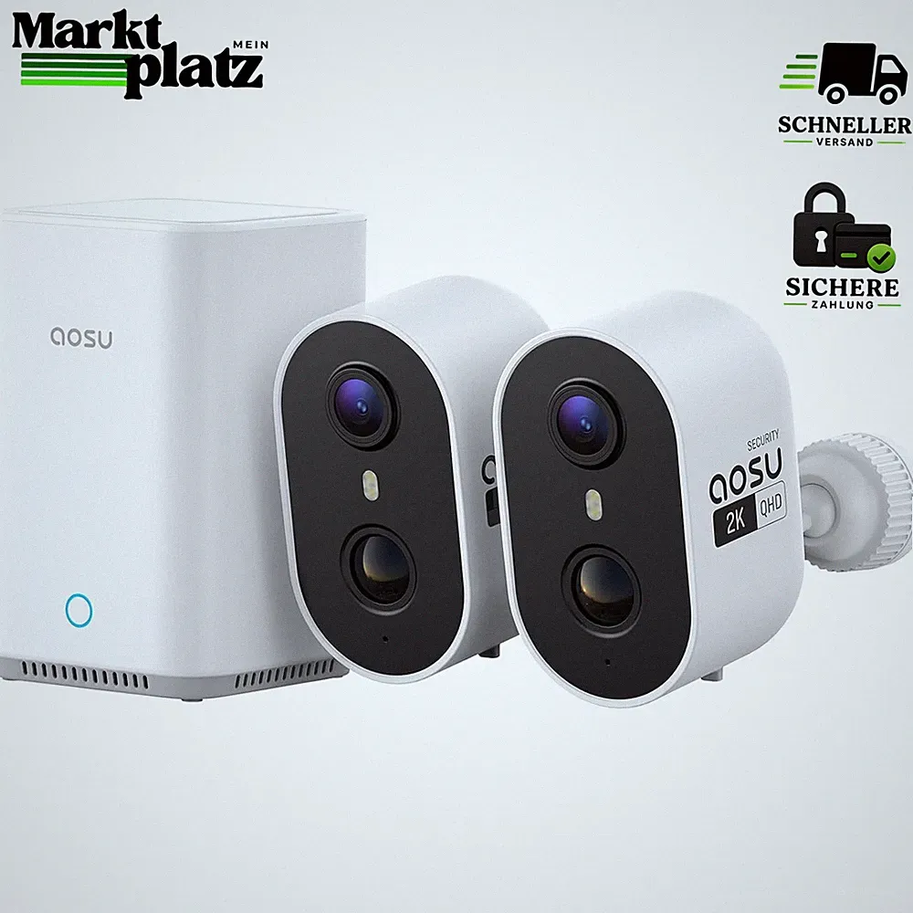 Überwachungskamera 2K 3MP Akku 2er-Kit WLAN PIR Bewegungssensor IP65 Wetterfest