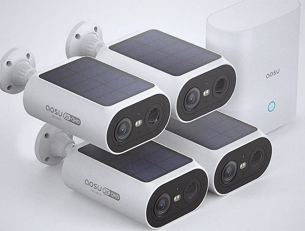 Überwachungskamera 2K 3MP Außen Solar Akku 32G Farb-Nachtsicht IP66 für Haus