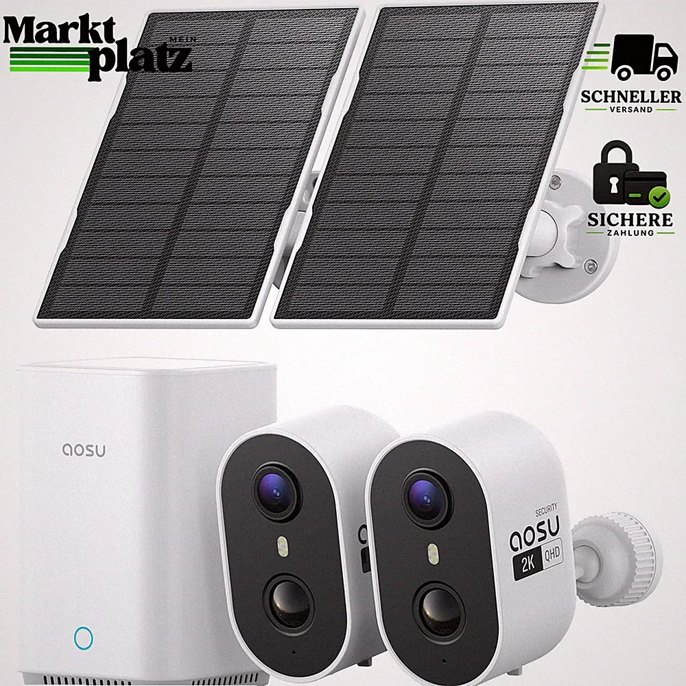 Überwachungskamera 2K Außen Akku Solar 2er-Kit 32GB