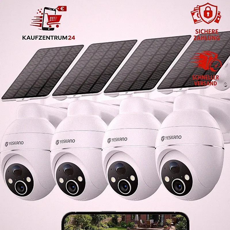 Überwachungskamera 2K WLAN Außenbereich Kabellos PTZ Nachtsicht Akku Solarpanel