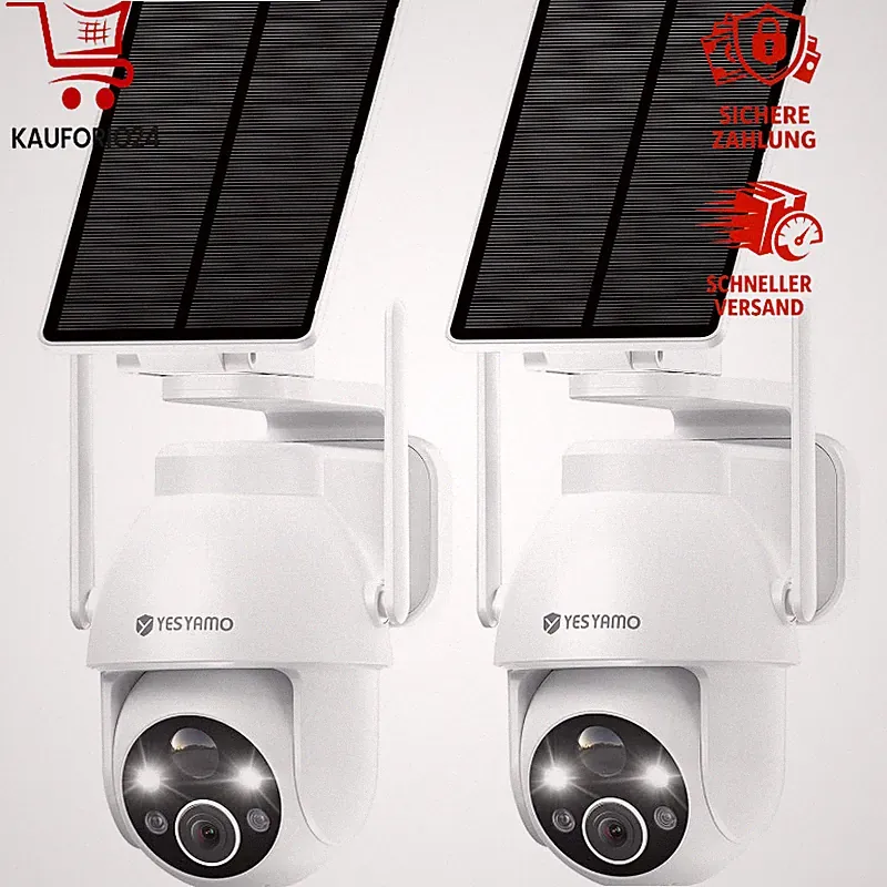 Überwachungskamera 2K WLAN Solar 360° PTZ Nachtsicht 2-Wege-Audio Outdoor 2