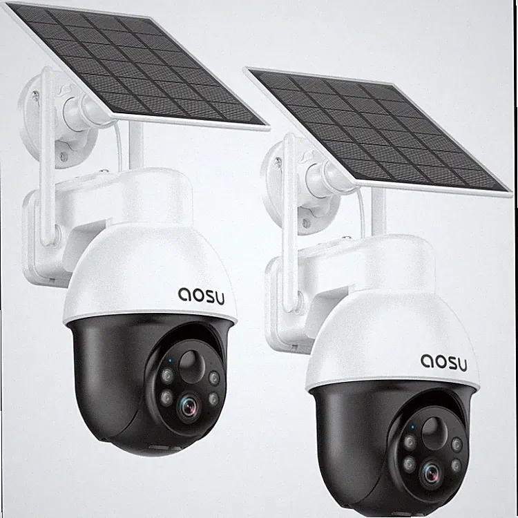 Überwachungskamera 360 PTZ, 5MP, 2er-Set, Außen, Solar, Nachtaufnahme, 3K, Akku