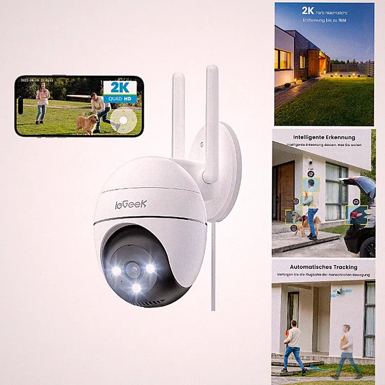 Überwachungskamera 3MP Weiß mit 360 PTZ, WLAN, Bewegungserkennung, 2-Wege-Audio