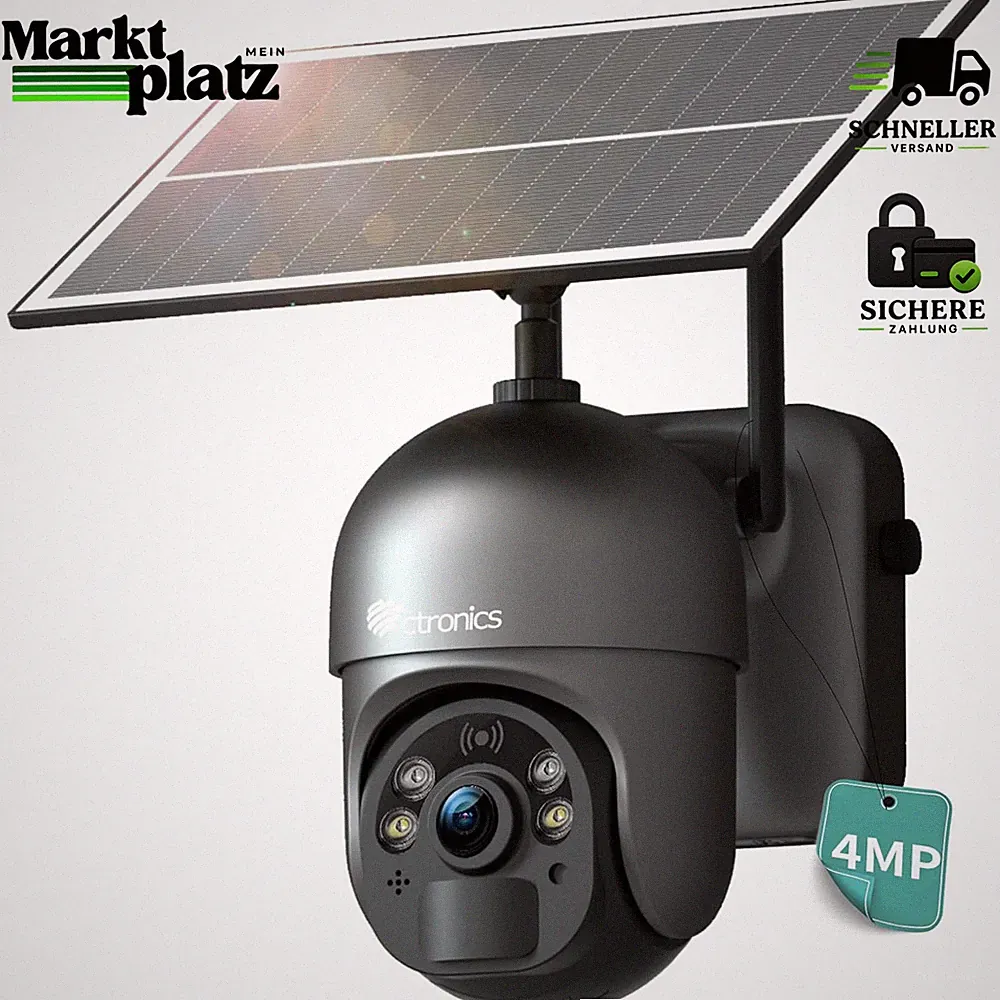 Überwachungskamera 4MP 4G Außen Solar 2,5K QHD 30m Farb-Nachtsicht 10400mAh Akku