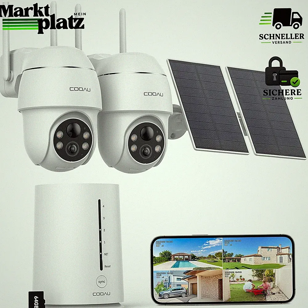 COOAU C7 4MP Solar Set 2,5K Kabellos 360 Grad