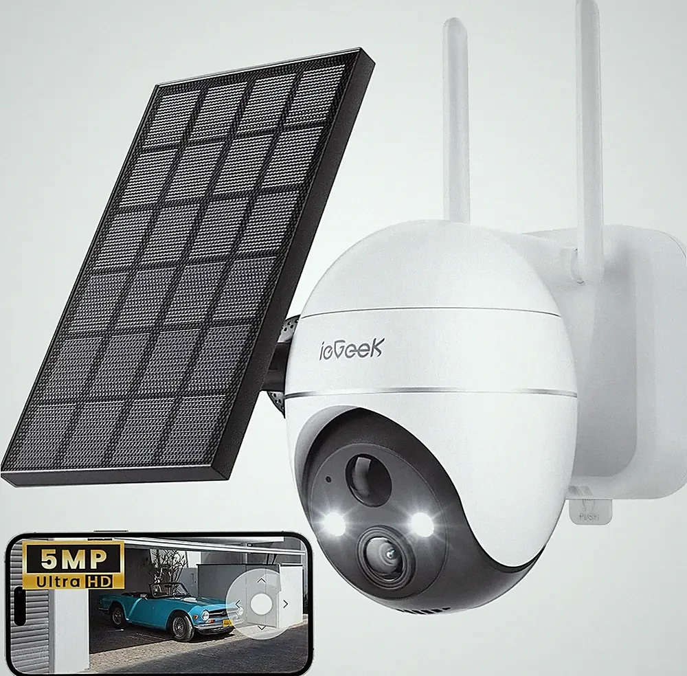 Überwachungskamera 5MP Außen Akku PTZ WLAN mit Solarpanel 30m Nachtsicht Weiß