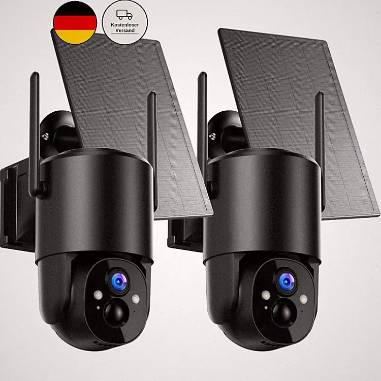 Überwachungskamera Aussen 2er Set 360 Schwenk WLAN 2K Nachtsicht Solar Akku