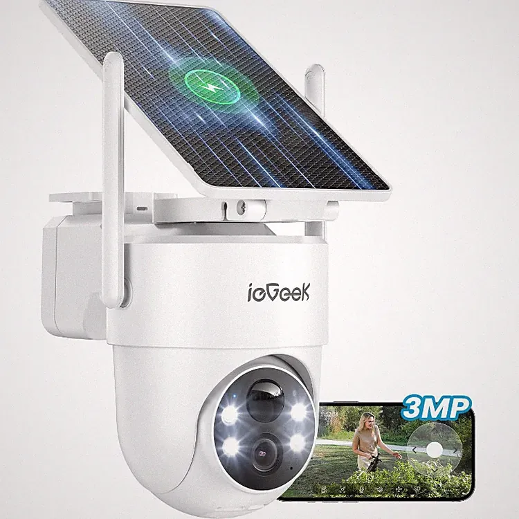 Überwachungskamera Außen 360 PTZ mit Farb-Nachtsicht, Solar, Weiß, 2K, WLAN