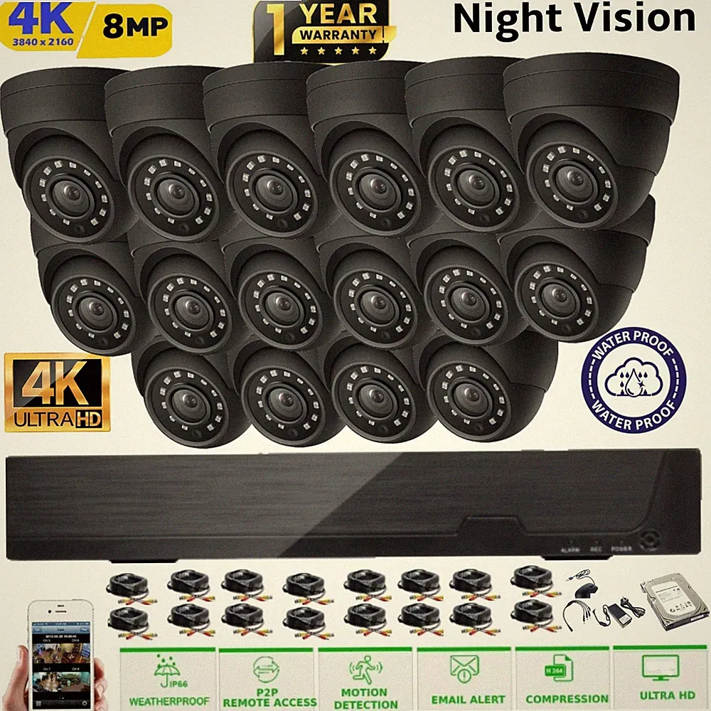 Überwachungskamera Außen Haus Sicherheitssystem kabelgebunden 8 MP 4K DVR CCTV Kit Fernansicht