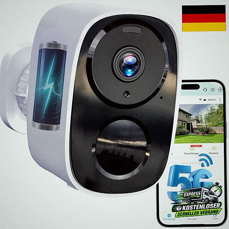 Überwachungskamera Außen Kabellos 2K mit Farb-Nachtsicht Dualband WLAN, Weiß