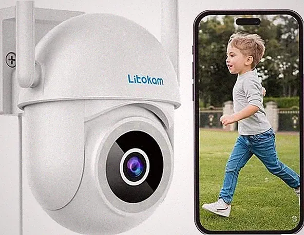 Überwachungskamera Außen litokam M1, 4MP WLAN Kamera mit 360 Bewegungserkennung
