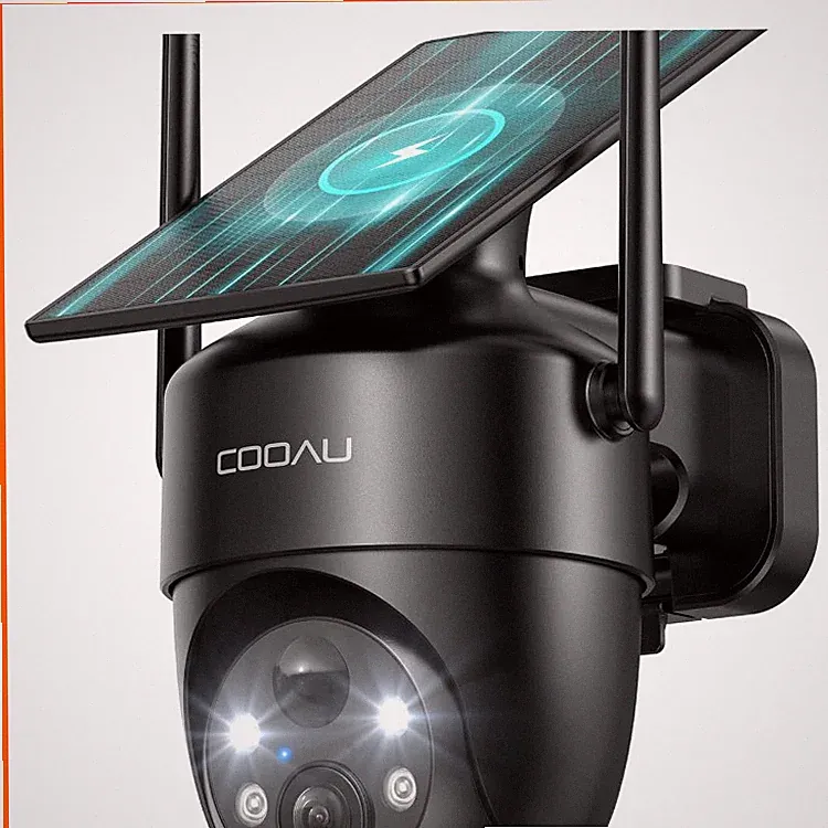 Überwachungskamera Außen Schwarz 2K HD WLAN mit Solar-Akku 360 Nachtsicht COOAU