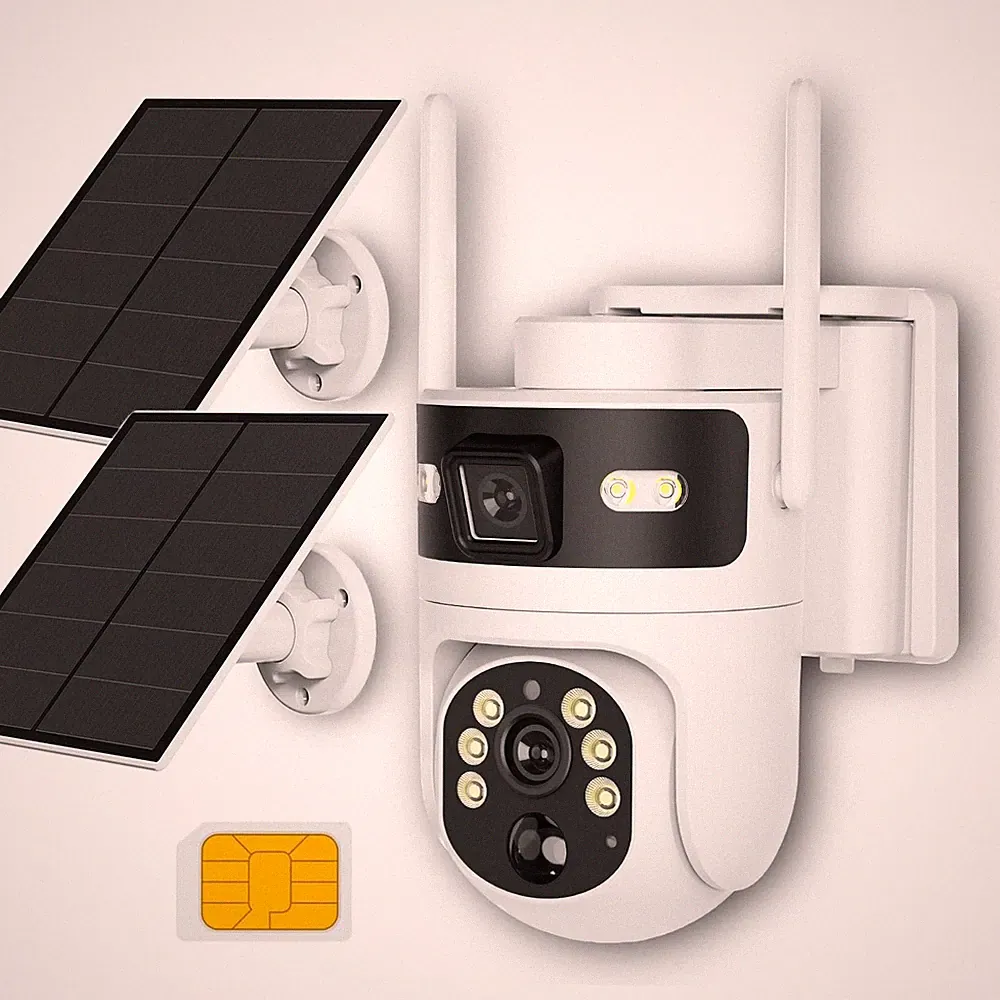 Überwachungskamera Aussen Solar SIM Karte Personenerkennung 1080P Dual-Kamera