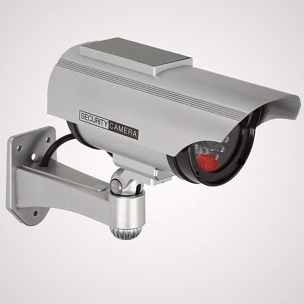 Überwachungskamera CCTV Attrappe mit Solarpanel Kamera Innen Außen Dummy LED