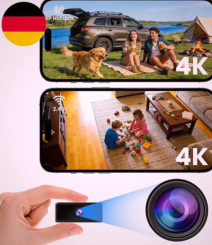 Überwachungskamera Ohne Wlan, 4K Mini Kamera, Wlan/Ap-Hotspot/Offline-Modus