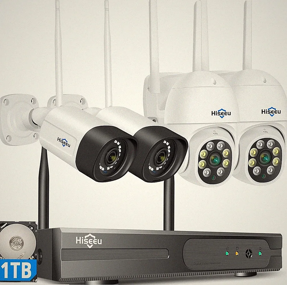 Überwachungskamera Set 5MP 1TB WLAN 2 PTZ 2 Bullet 2-Wege-Audio IP66 Farb