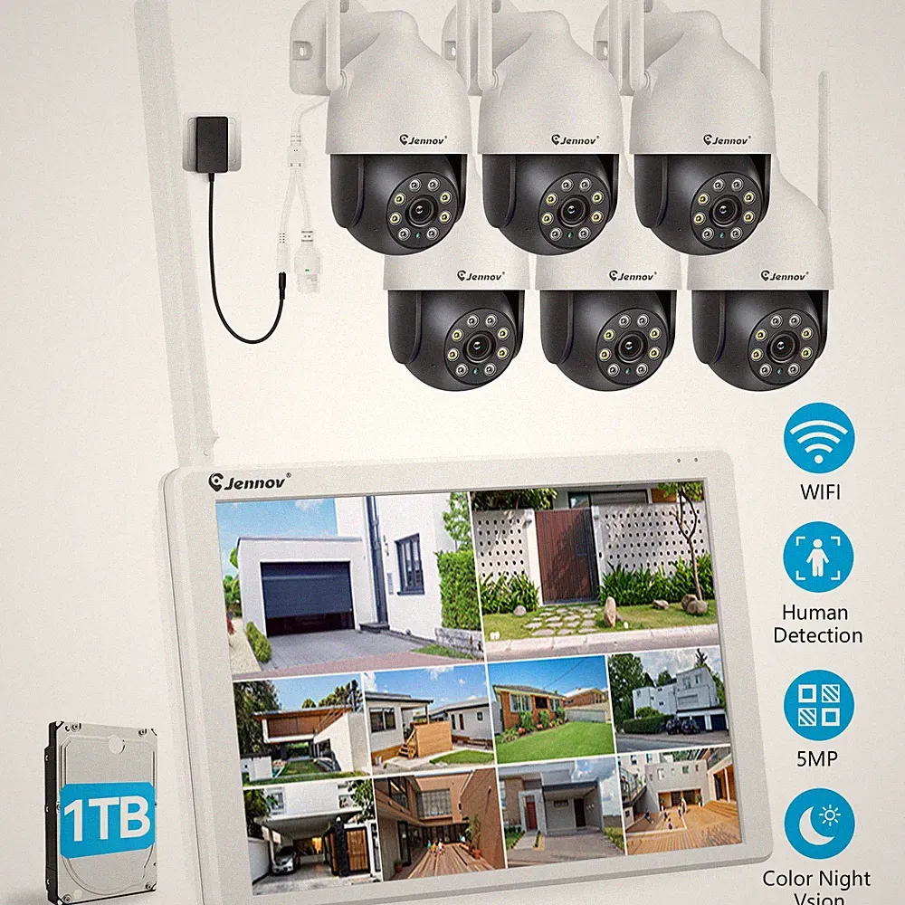 Überwachungskamera Set Außen WLAN Funk 5MP Videoüberwachung 10CH Monitor Kamera