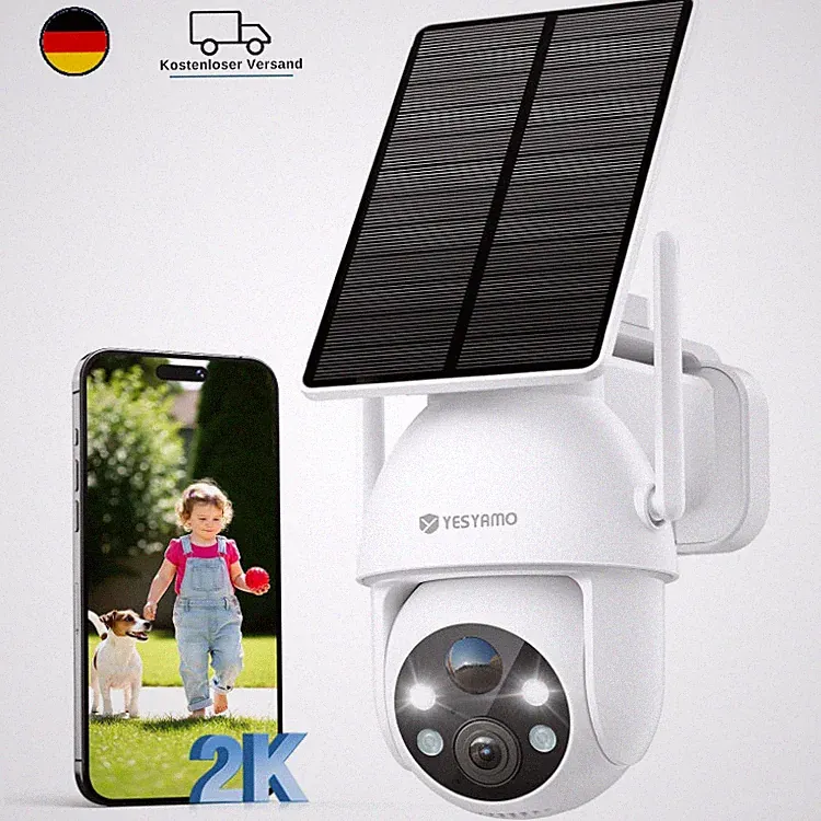 Überwachungskamera Solar 2K QHD Außenkamera mit Nachtsicht 355 90 PIR 2-Way