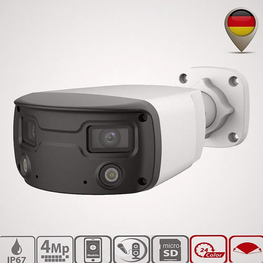 Uniview Kamera 4MP 24h Farbe 160° Weitwinkel 2-Wege Audio Dual Lens MicroSD