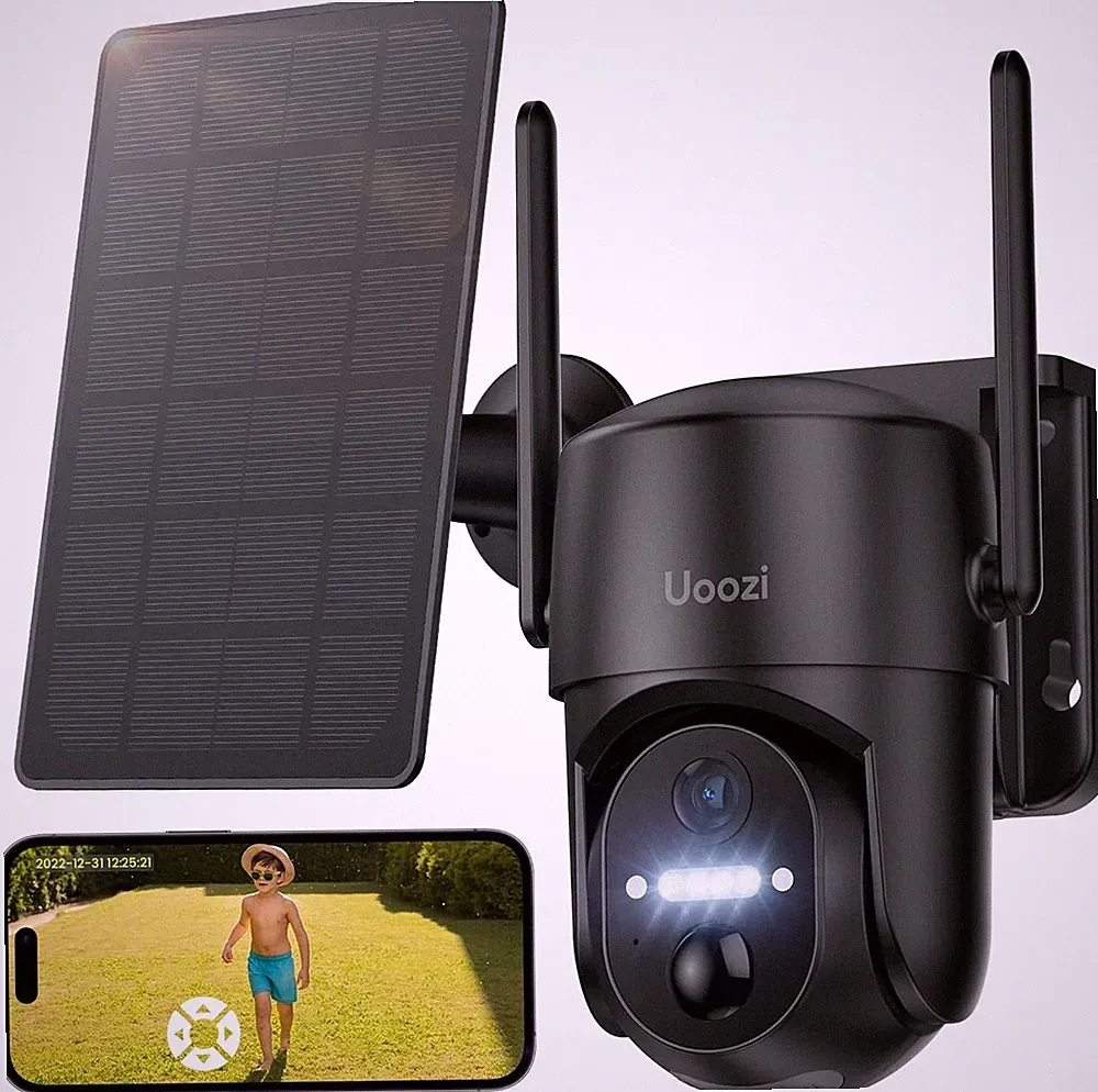 Uoozi 2K Überwachungskamera Aussen Akku WLAN mit Solarpanel, 360 Grad Schwenkbar