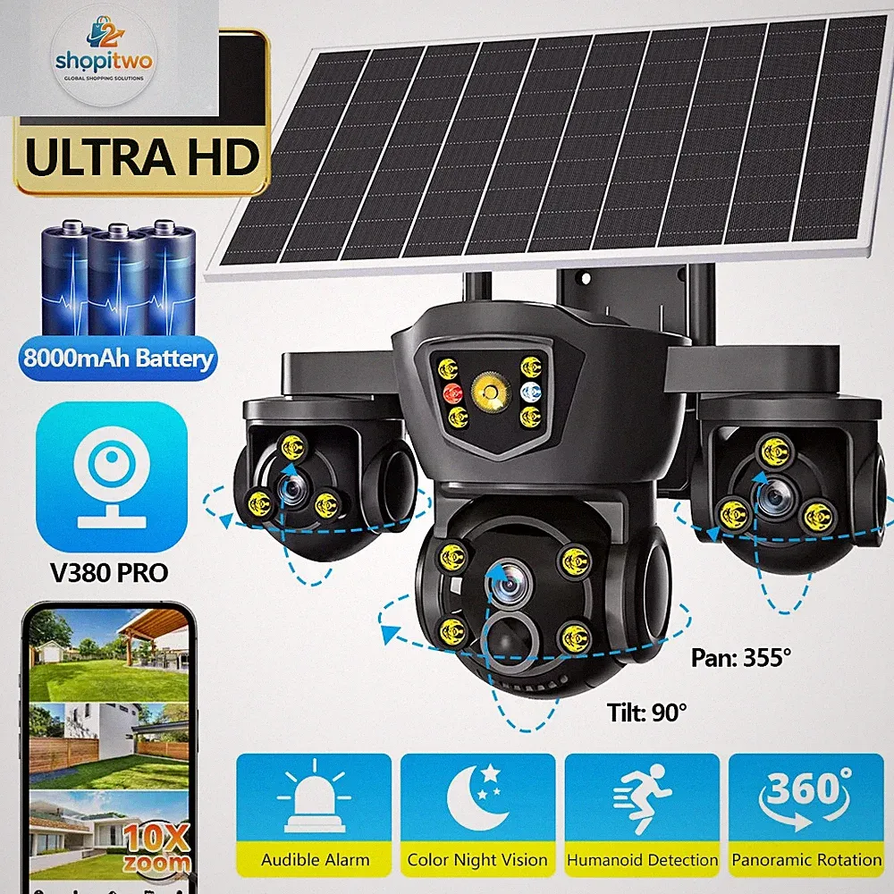 V380 Pro Wifi Drahtlose Solar Kamera Drei Bildschirm Outdoor 4G Sim Karte Solar