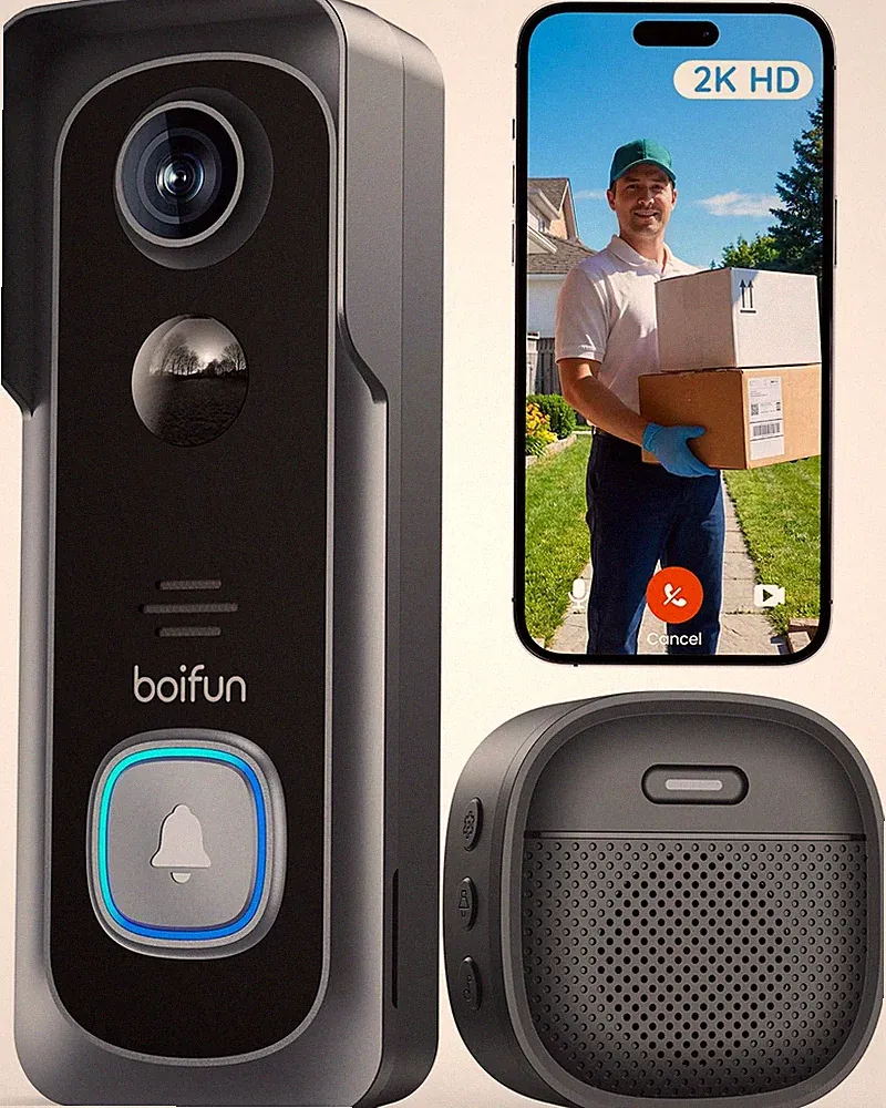 Video Türklingel 2K Bewegungsmelder 3MP Kamera Nachtsicht Schwarz Eingangssystem