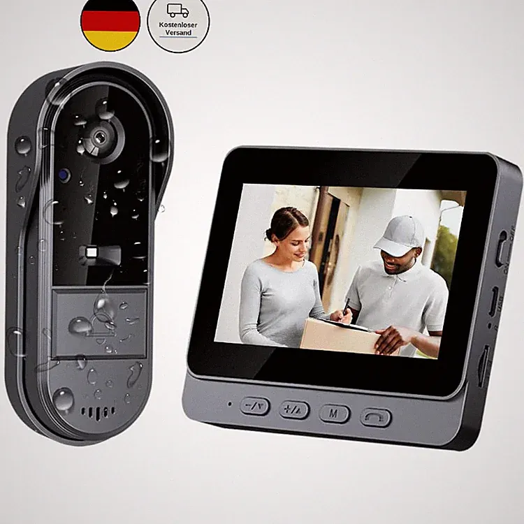 Video-Türklingel mit 4,3 Zoll Monitor, 170 Weitwinkel, 1080P, ABS, Funk, Kamera