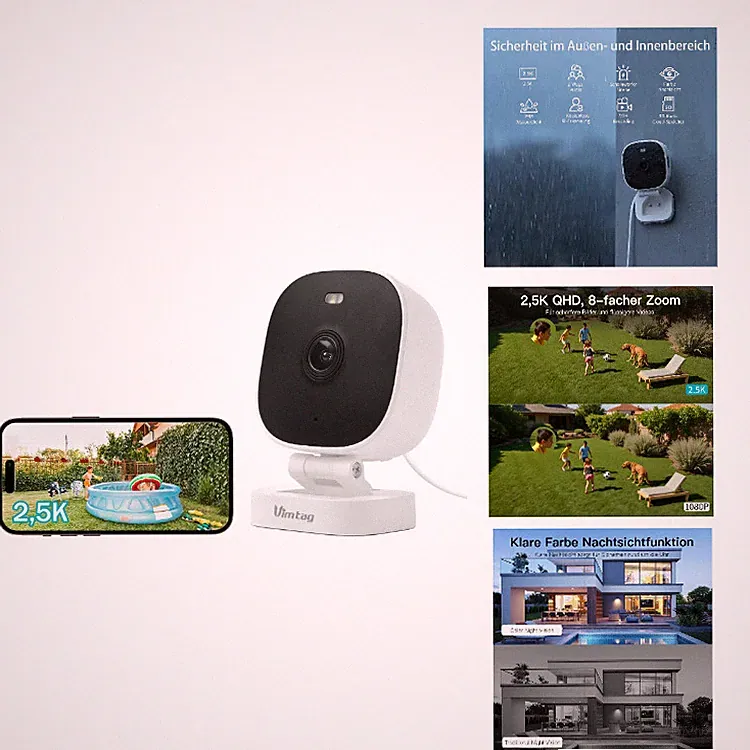 VIMTAG 2,5K Mini Überwachungskamera Außen, WLAN-Kamera mit 2-Wege-Audio, 4MP
