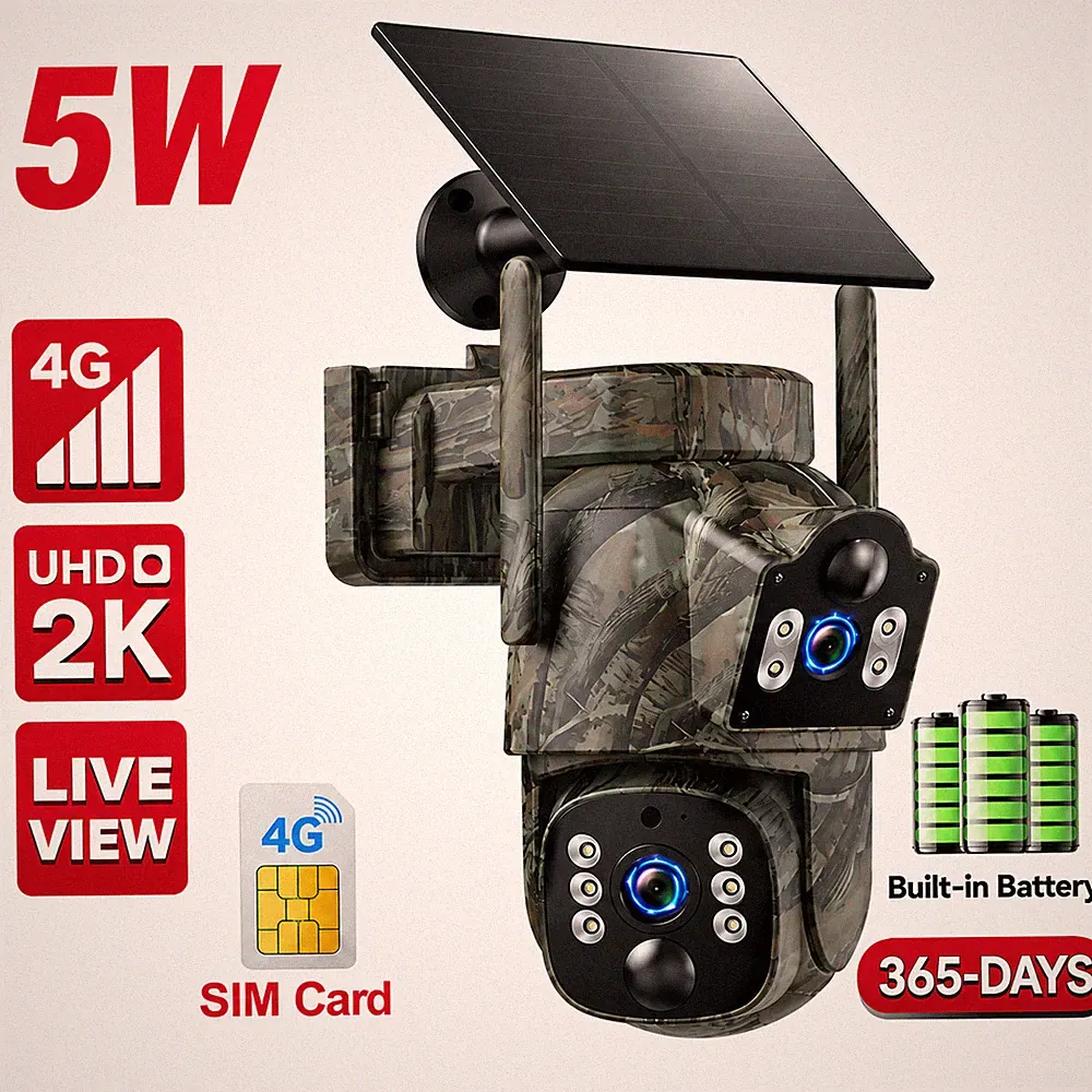 Voopeak 4G LTE Überwachungskamera Aussen mit SIM Dual-Objektiv Solar PTZ Kamera