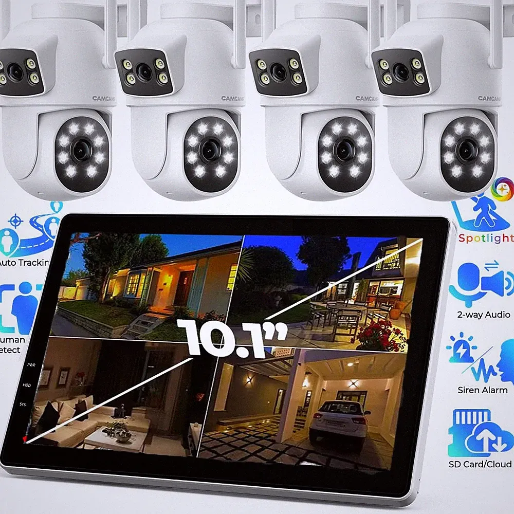 WLAN Überwachungskamera Set Aussen 10CH NVR mit 4MP WiFi Kamera IP66 mit Alexa