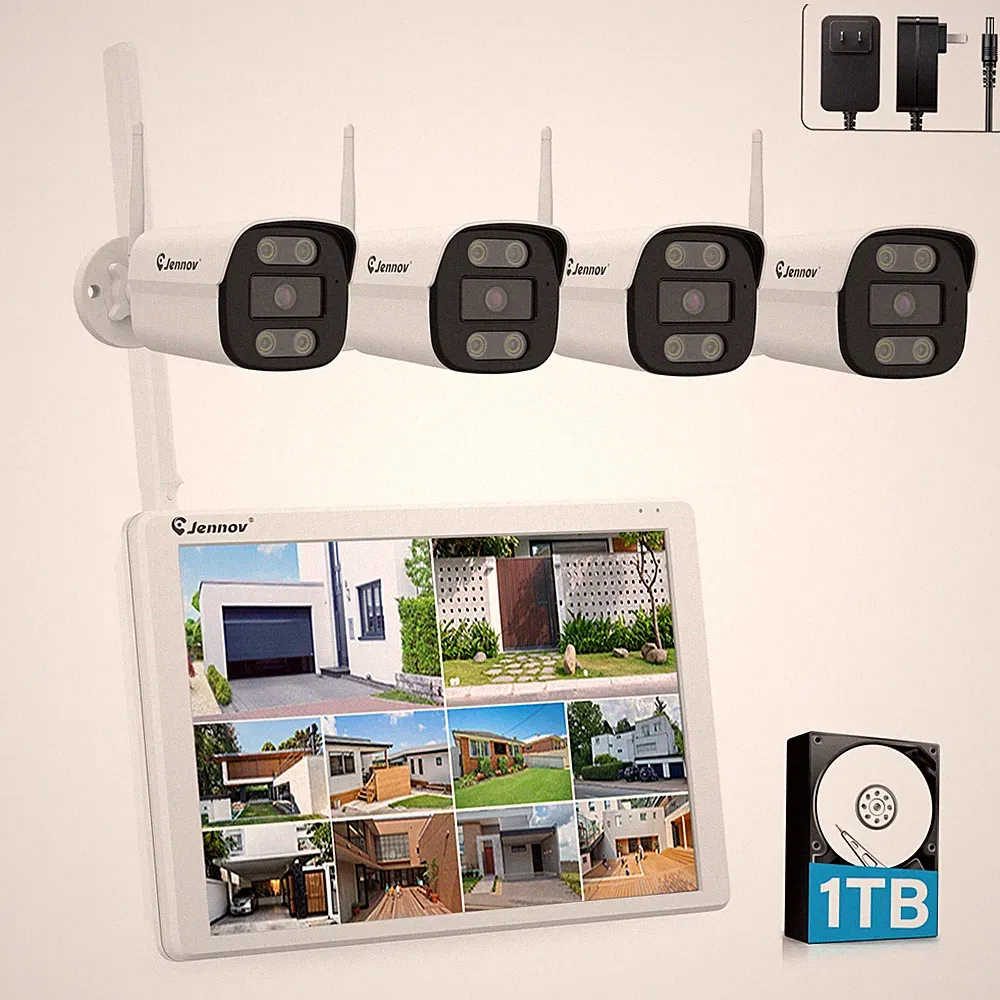 WLAN Überwachungskamera Set Aussen 10CH NVR mit 4X 5MP WiFi IP Kameras mit 1TB