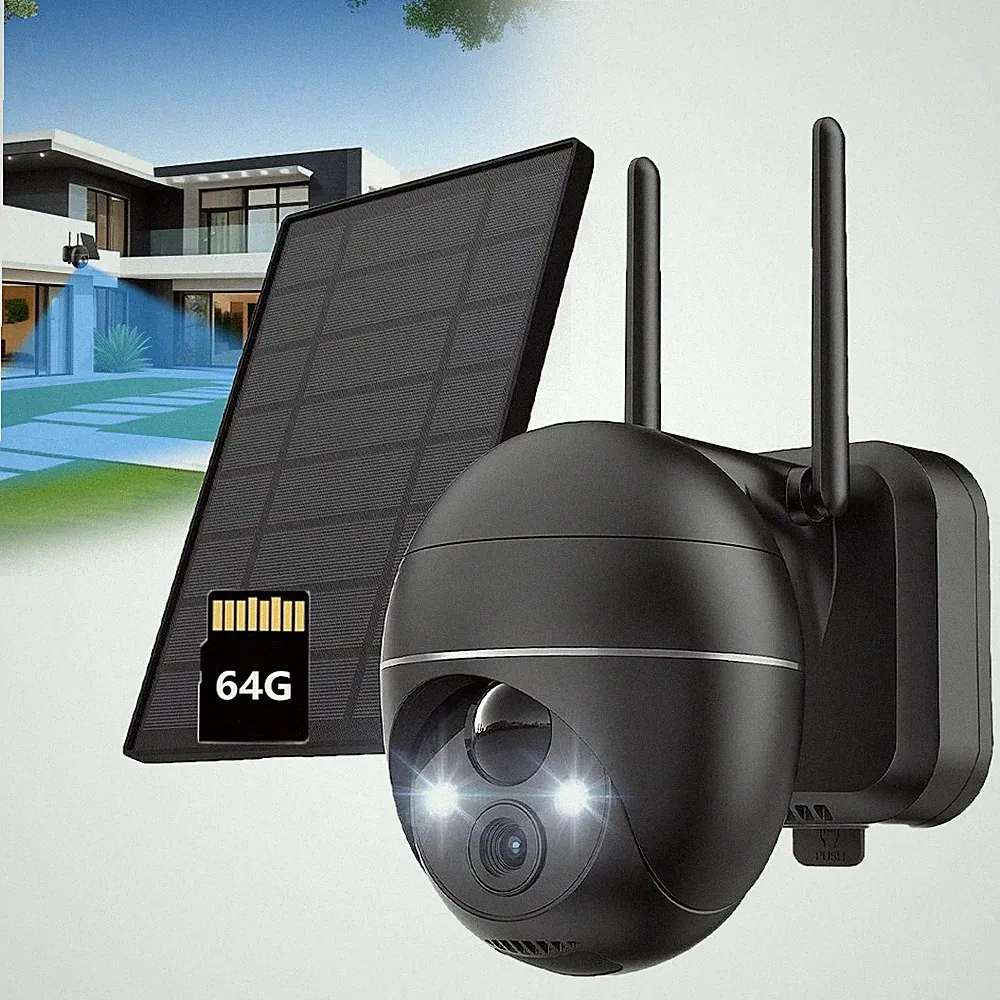 WLAN Überwachungskamera Set Außen 3MP Kabellose Solar Akku Audio Kamera Pan/Tilt