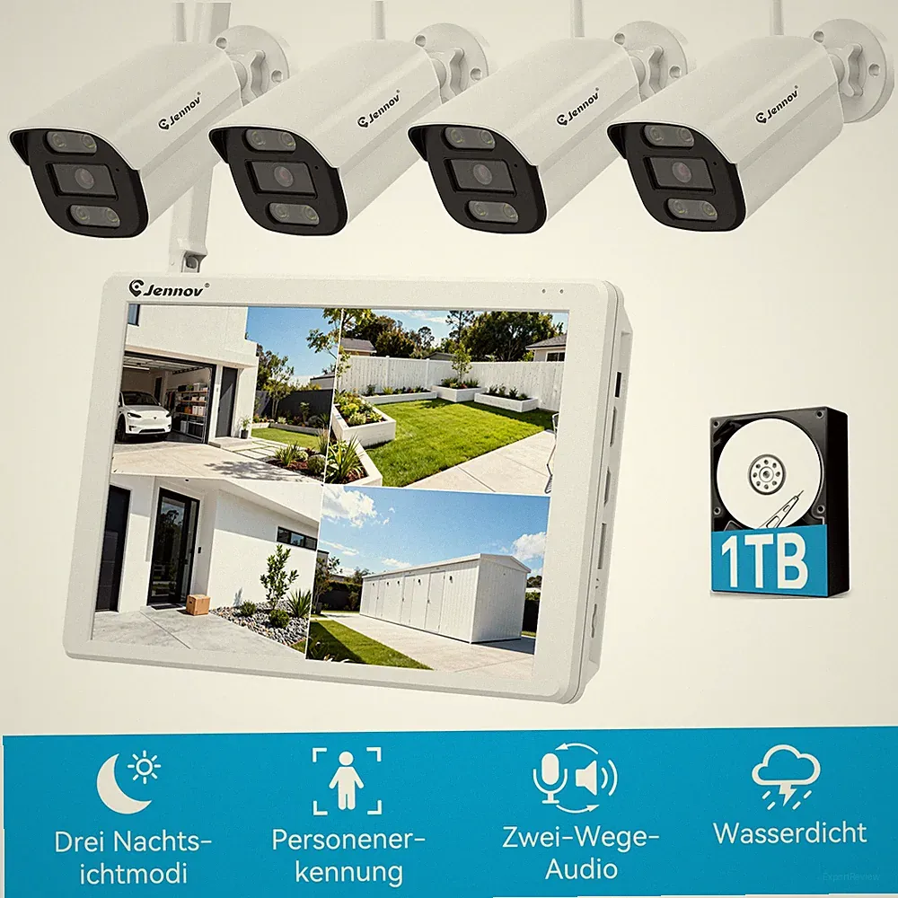 WLAN Überwachungskamera Set Kameras Außen Farbe Nachtsicht IP66 10CH Monitor NVR