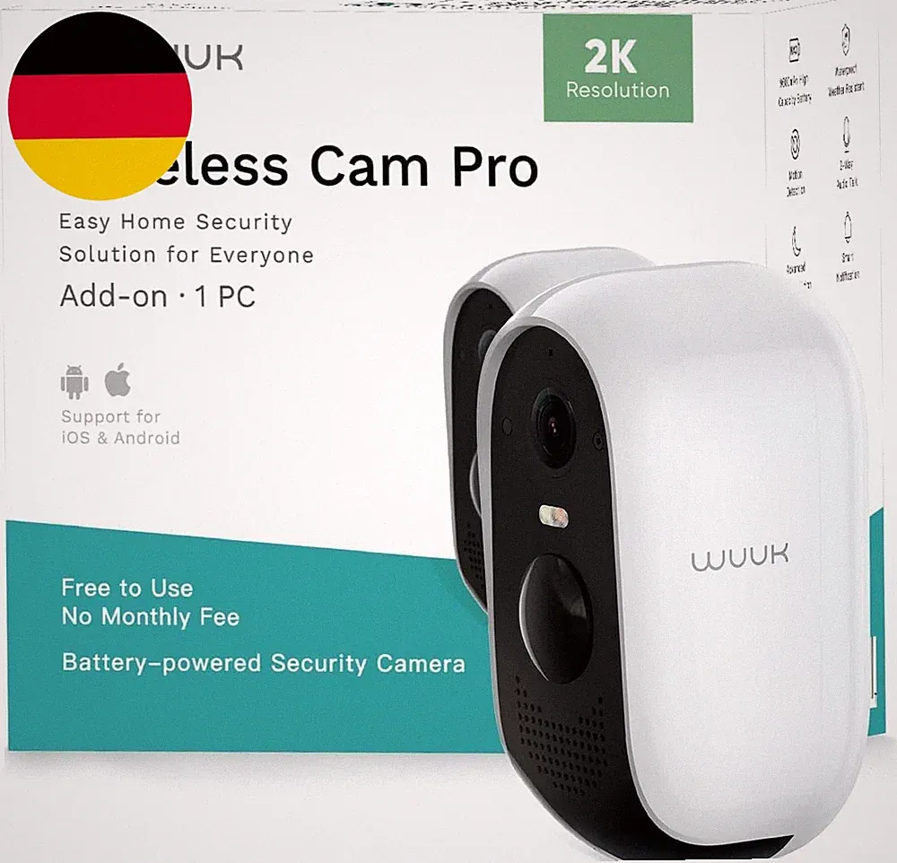 WUUK Add-On 2K Wireless Überwachungskamera Aussen, Erfordert Vorhandene Basissta
