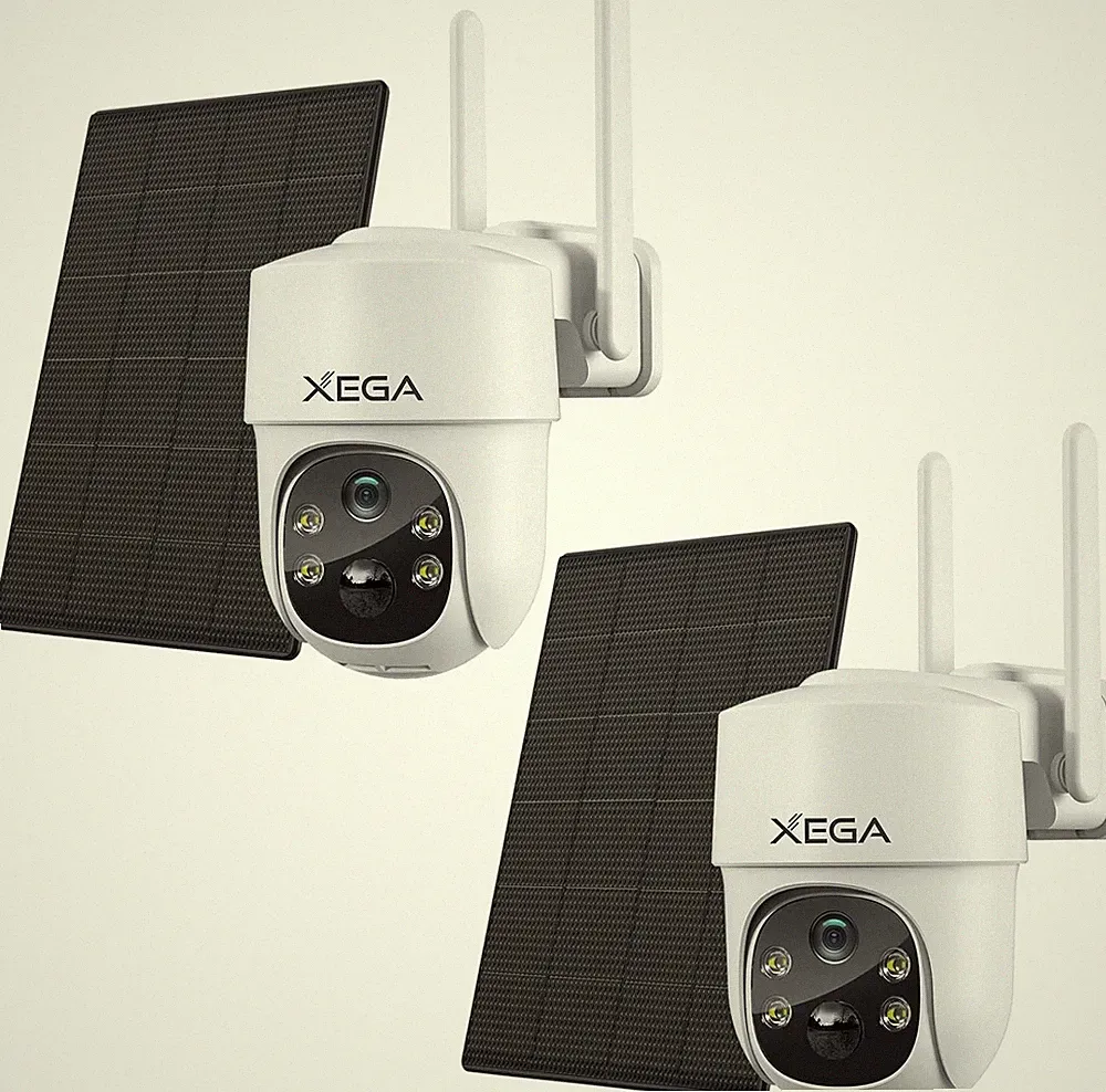 Xega 2 Set Solare Überwachungskamera Aussen kabellos WiFi, Super HD PTZ CCTV Kam