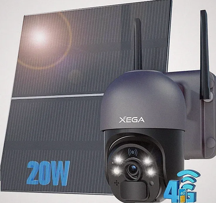Xega 3G/4G LTE Überwachungskamera mit SIM Karte Aussen 20W Solarpanel 20,000mAh