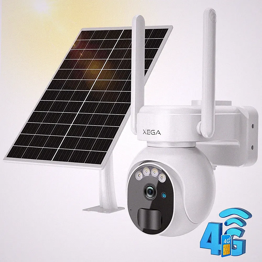 Xega 4G LTE PTZ Überwachungskamera Aussen Solar mit SIM Karte Ohne WLAN 2K HD
