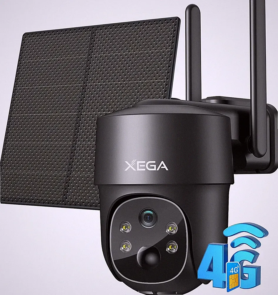 Xega 4G LTE Solar PTZ Aussen Überwachungskamera Mit SIM Karte Ohne WLAN | 2K 3MP