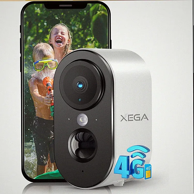 Xega 4G LTE Überwachungskamera Außen 3MP HD 6000mAh Akku Weiß mit SIM Karte