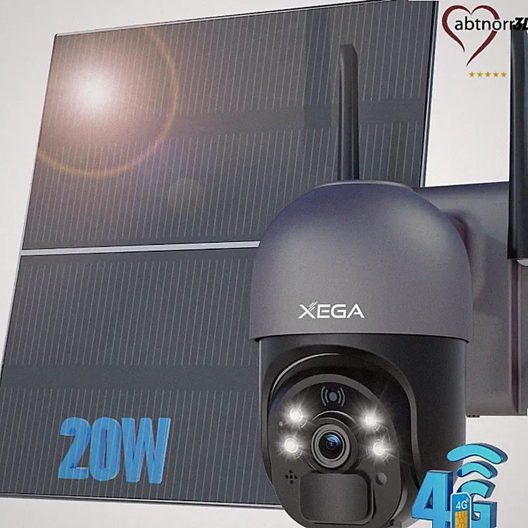 Xega 4G LTE Überwachungskamera Aussen Grau mit 20W Solar 20000mAh Akku, 2K HD