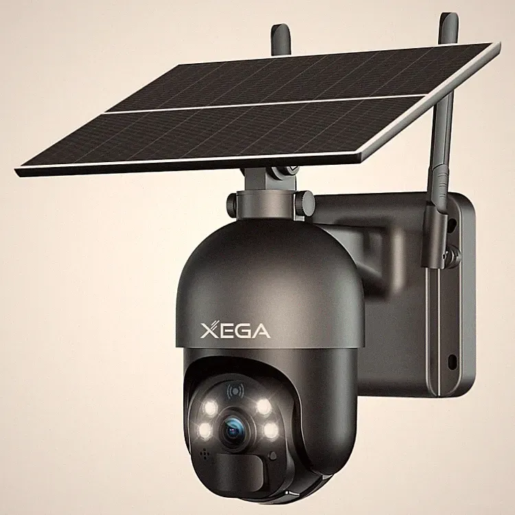 Xega 4G LTE Überwachungskamera Außen Grau mit SIM Karte und Solarpanel, 2K HD