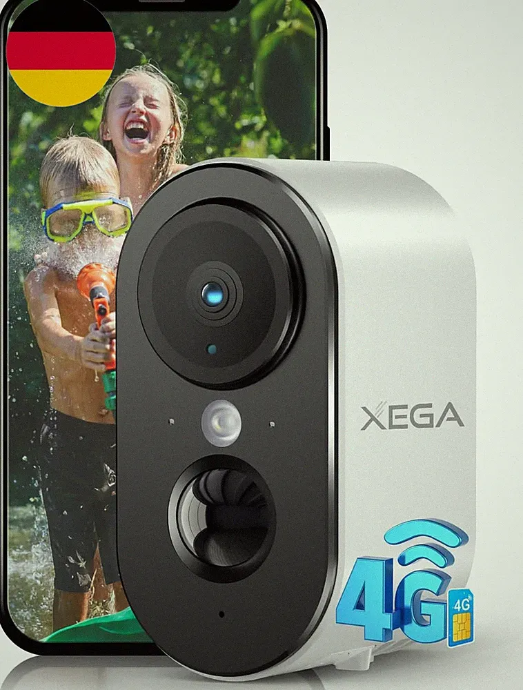 Xega 4G LTE Überwachungskamera Aussen Innen Mit SIM Karte, 2K HD Ohne WLAN Kamer