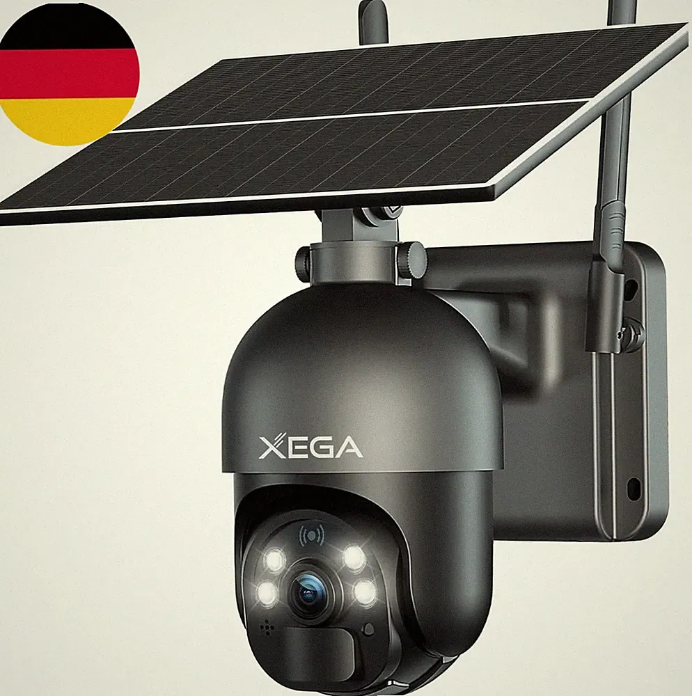 Xega 4G LTE Überwachungskamera Aussen Mit SIM Karte Kabellos Solar PTZ IP Kamera