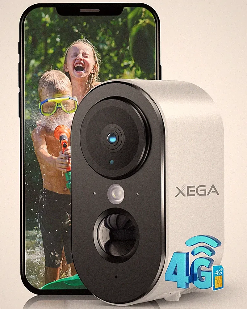 Xega 4G LTE Überwachungskamera Außen Mit SIM-Karte Ohne WLAN, 3MP HD, Weiß