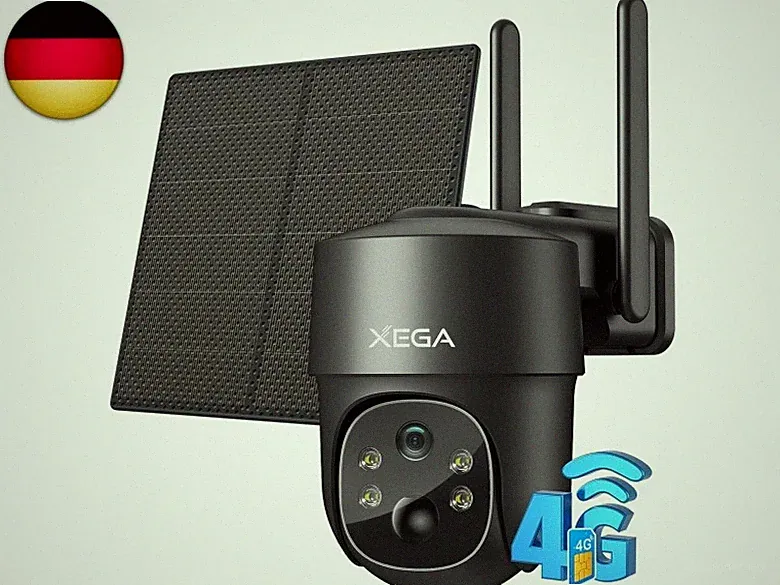 Xega 4G LTE Überwachungskamera Aussen Solar mit SIM Karte - 2K HD 3MP PTZ