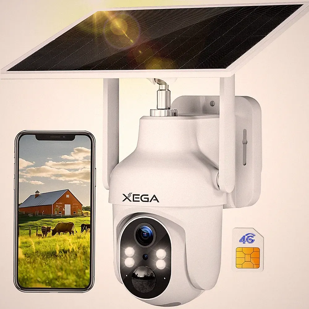 Xega 4G LTE Überwachungskamera Solar mit SIM Karte, Aussenkamera ohne WLAN